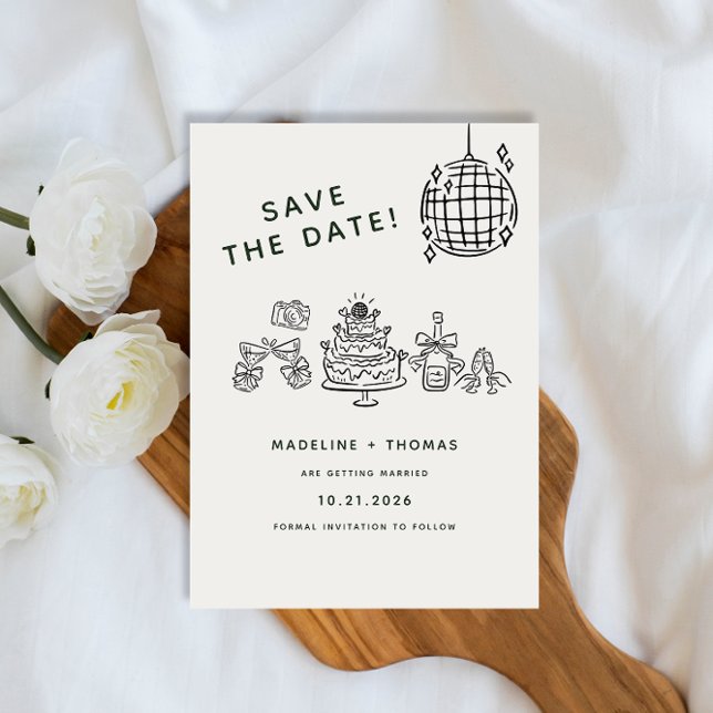 Hand Drawn Scribble Disco Wedding Save The Date (Creator Uploaded)