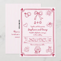 Hand drawn scribble doodle pink QR code wedding