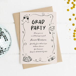 Hand-Drawn Scribble Doodles Graduation Party  Invitation