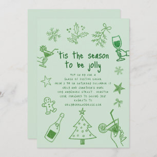 Hand Drawn Scribble Glitter Green Christmas Party Invitation