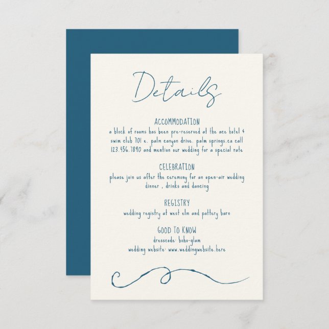 Hand drawn Scribble Line Colourful Blue Wedding  Enclosure Card (Front/Back)