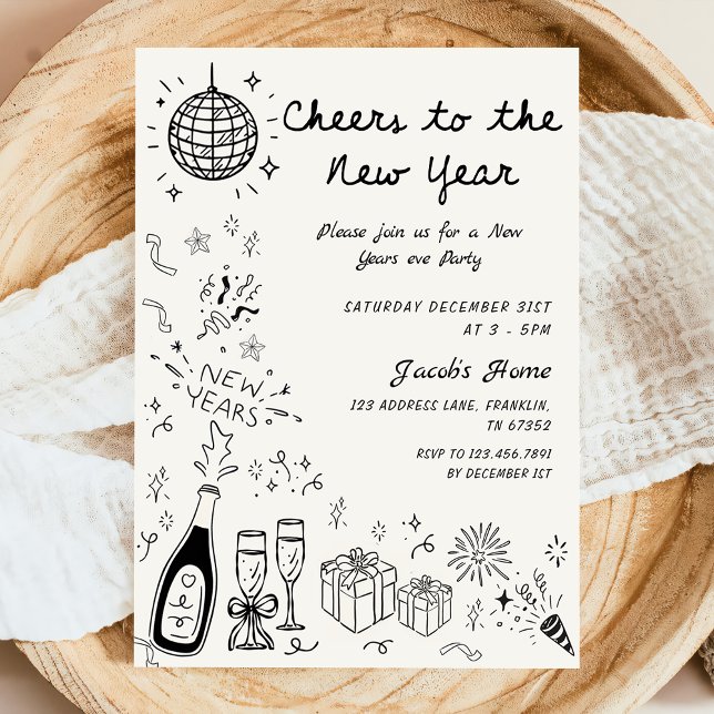  Hand Drawn scribble New Year’s Eve Party Invitation (Creator Uploaded)