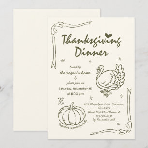 Hand Drawn Scribble Pumpkin Turkey Thanksgiving Invitation