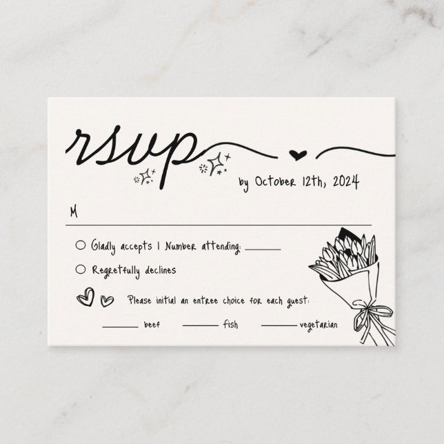 Hand Drawn Scribble Quirky RSVP Wedding  Enclosure Card (Front)
