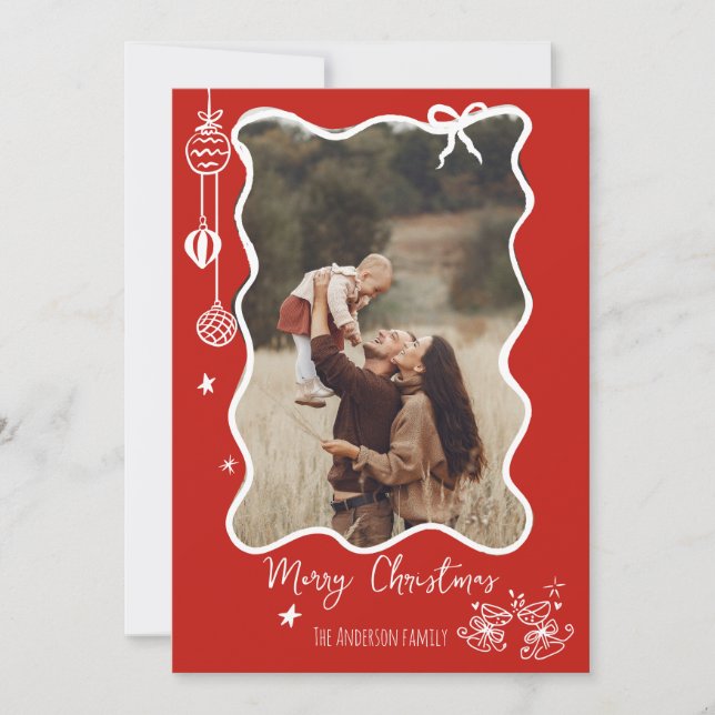 Hand Drawn Scribble Retro Christmas Photo Holiday Card (Front)