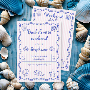 Hand drawn scribble sea shells pink bachelorette invitation