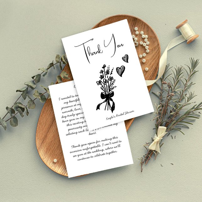Hand drawn scribble sketch minimalist thank you card (Hand drawn scribble sketch minimalist black and white handwriting bridal shower thank you cards)