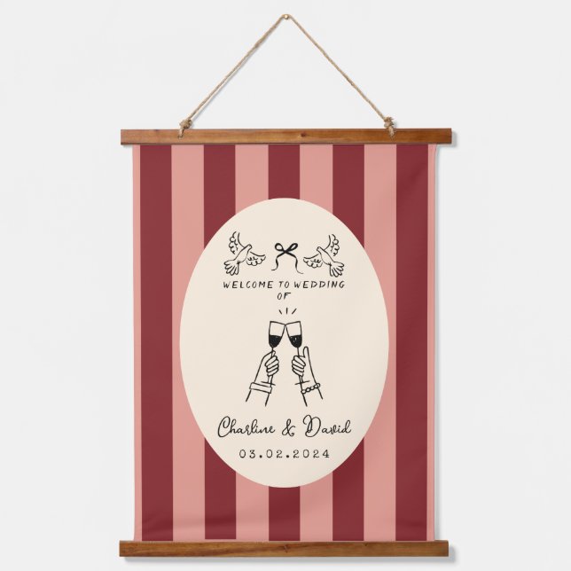Hand Drawn Scribble Wedding Welcome Sign Hanging Tapestry (Front)