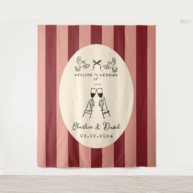 Hand Drawn Scribble Wedding Welcome Sign Tapestry (Front)