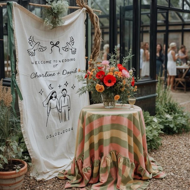 Hand Drawn Scribble Wedding Welcome Tapestry (Creator Uploaded)