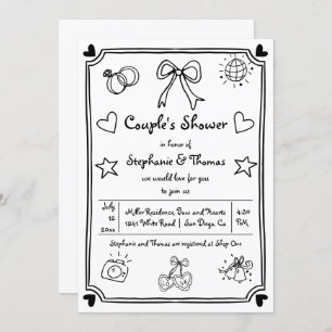  Hand drawn scribble whimsical couple's shower Invitation