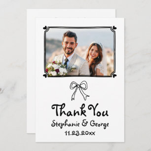  Hand drawn scribble whimsical photo wedding Thank You Card