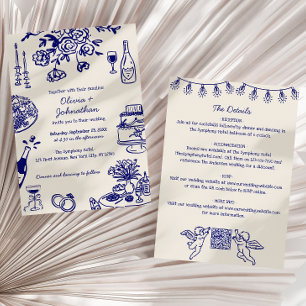 Hand Drawn Scribbles/Doodles All-In-One Wedding Invitation