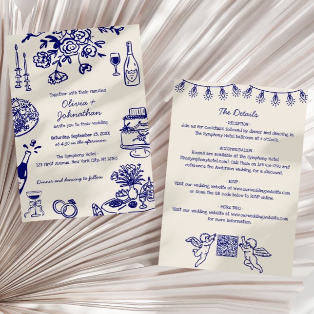 Hand Drawn Scribbles/Doodles All-In-One Wedding Invitation (Creator Uploaded)