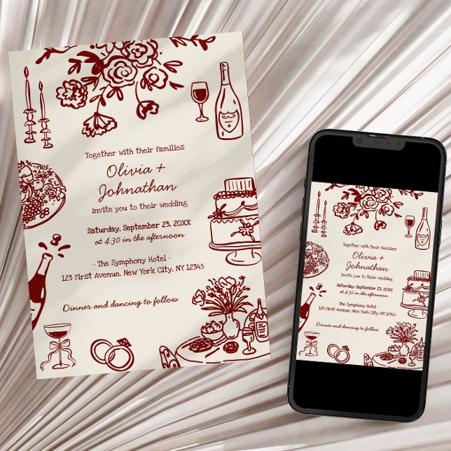 Hand Drawn Scribbles/Doodles Wedding Invitation (Créateur téléchargé)