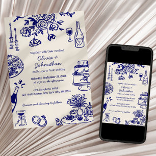 Hand Drawn Scribbles/Doodles Wedding Invitation