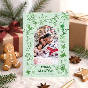 Hand Drawn Scribbly Glitter Green Merry Christmas  Invitation