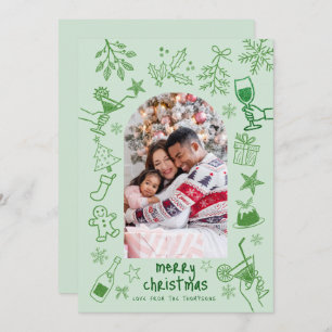 Hand Drawn Scribbly Glitter Green Merry Christmas  Invitation