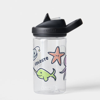 Hand-Drawn Sea Creatures Stickers Kids Small Water Bottle
