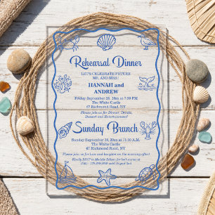 Hand Drawn Sea Life Rehearsal Dinner Sunday Brunch Acrylic Invitations