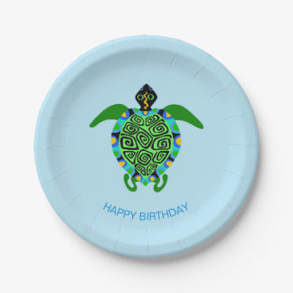 Hand drawn Sea TURTLE - Happy Birthday - Wildlife Paper Plate