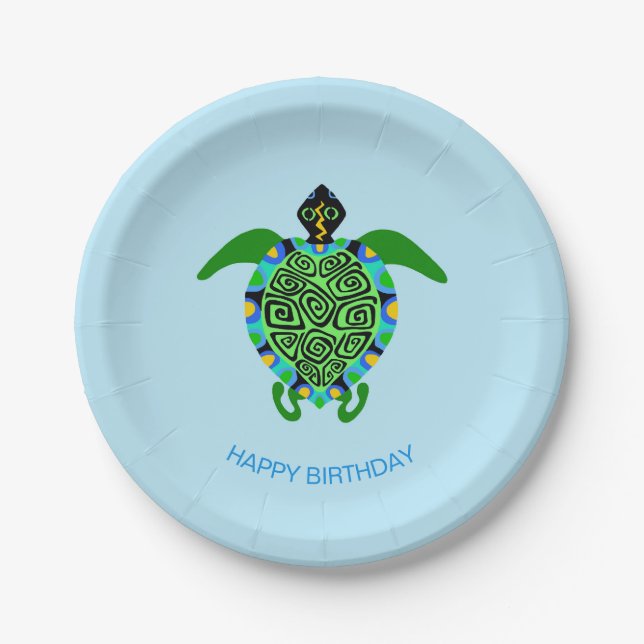 Hand drawn  Sea TURTLE - Happy Birthday - Wildlife Paper Plate (Front)
