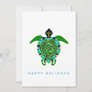Hand drawn - Sea TURTLE - Marine wildlife  - Ocean Holiday Card