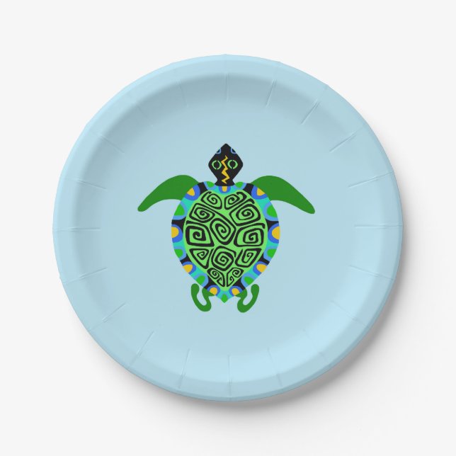 Hand drawn  Sea TURTLE  - Wild animals - Party Paper Plate (Front)