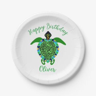 Hand drawn Sea TURTLE  - Wild animals - Party Paper Plate