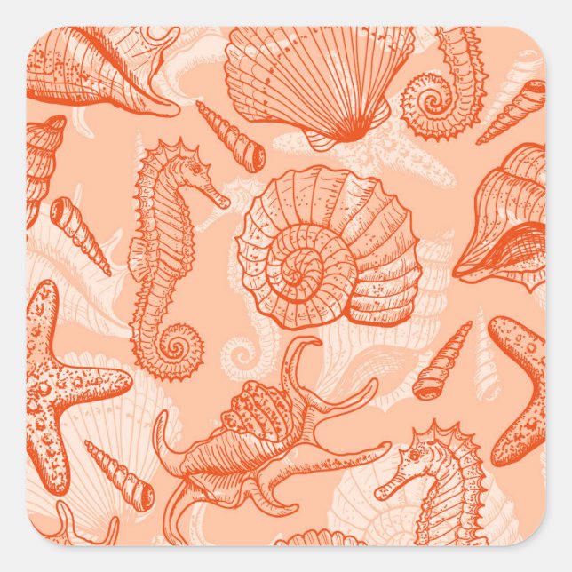 Hand Drawn Sea: Vintage Pattern Square Sticker (Front)