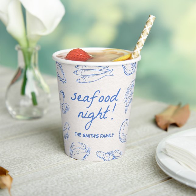 Hand Drawn Seafood Night Party  Paper Cups (Insitu)