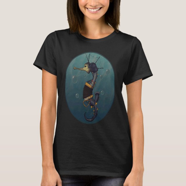Hand drawn seahorse musical instrument T-Shirt (Front)