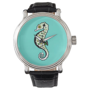 Hand drawn - SEAHORSE - Nature  - Aqua  watch