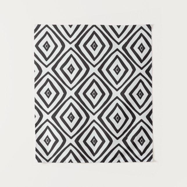 Hand drawn seamless pattern in black and white.  tapestry (Front)