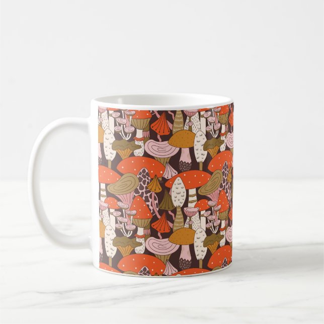 Hand drawn seamless pattern of mushroom and toadst coffee mug (Left)