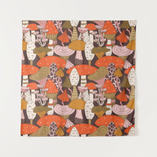 Hand drawn seamless pattern of mushroom and toadst tapestry