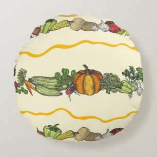 Hand drawn seamless pattern of natural vegetables  round pillow