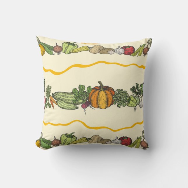 Hand drawn seamless pattern of natural vegetables  throw pillow (Front)