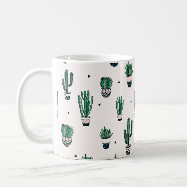Hand drawn seamless pattern with cacti and succule coffee mug (Left)