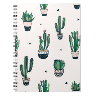 Hand drawn seamless pattern with cacti and succule notebook