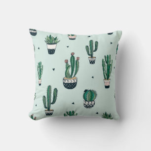 Hand drawn seamless pattern with cacti and succule throw pillow