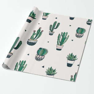 Hand drawn seamless pattern with cacti and succule wrapping paper