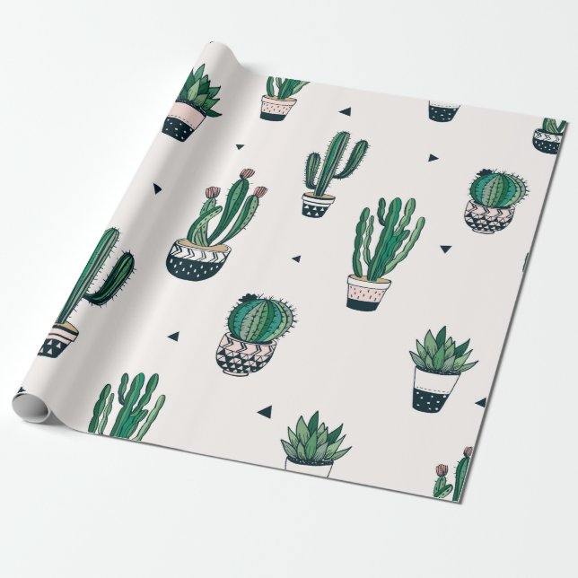 Hand drawn seamless pattern with cacti and succule wrapping paper (Unrolled)