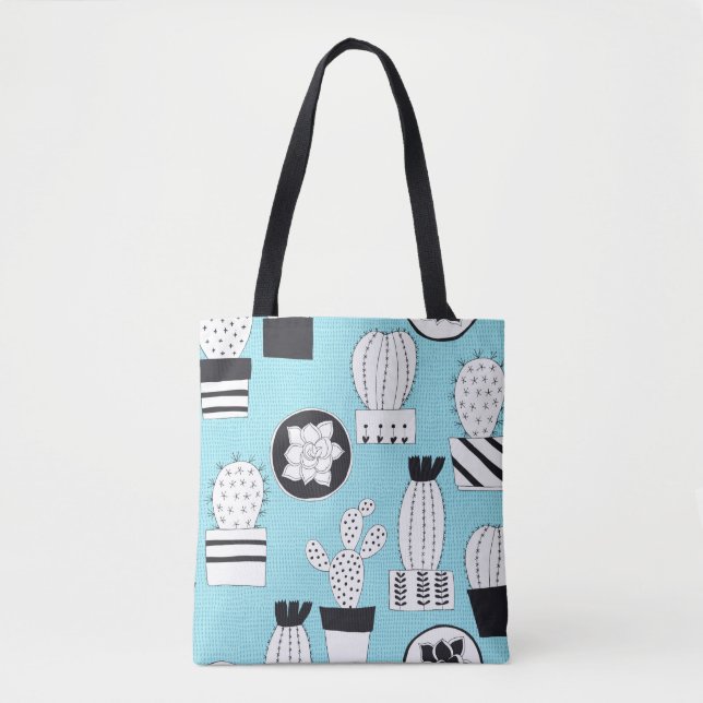Hand drawn seamless pattern with cactus and succul tote bag (Front)