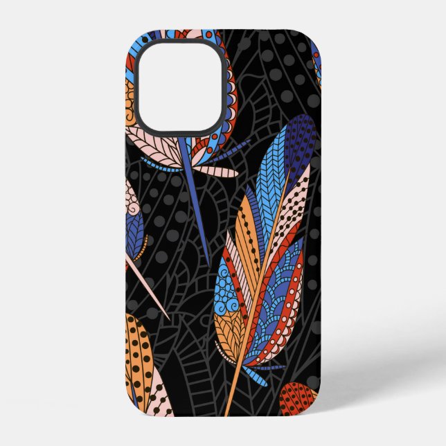 Hand drawn seamless pattern with feathers. Colorfu iPhone Case (Back)