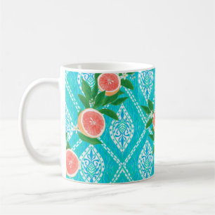 Hand drawn seamless pattern with grapefruit leaves coffee mug
