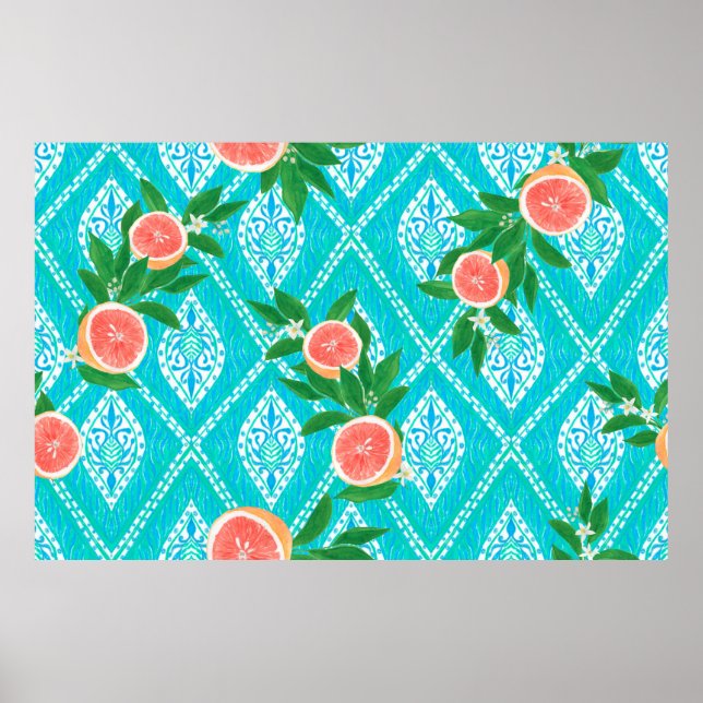 Hand drawn seamless pattern with grapefruit leaves poster (Front)