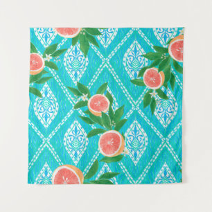 Hand drawn seamless pattern with grapefruit leaves tapestry