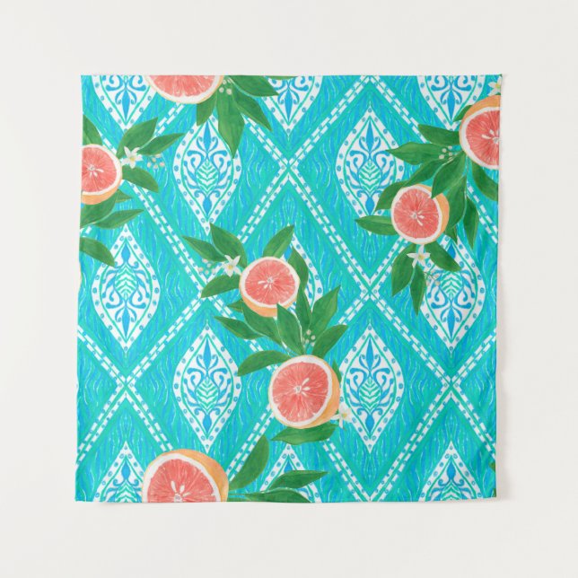 Hand drawn seamless pattern with grapefruit leaves tapestry (Front)