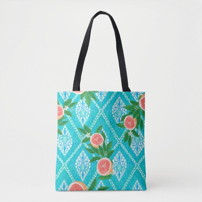 Hand drawn seamless pattern with grapefruit leaves tote bag (Front)